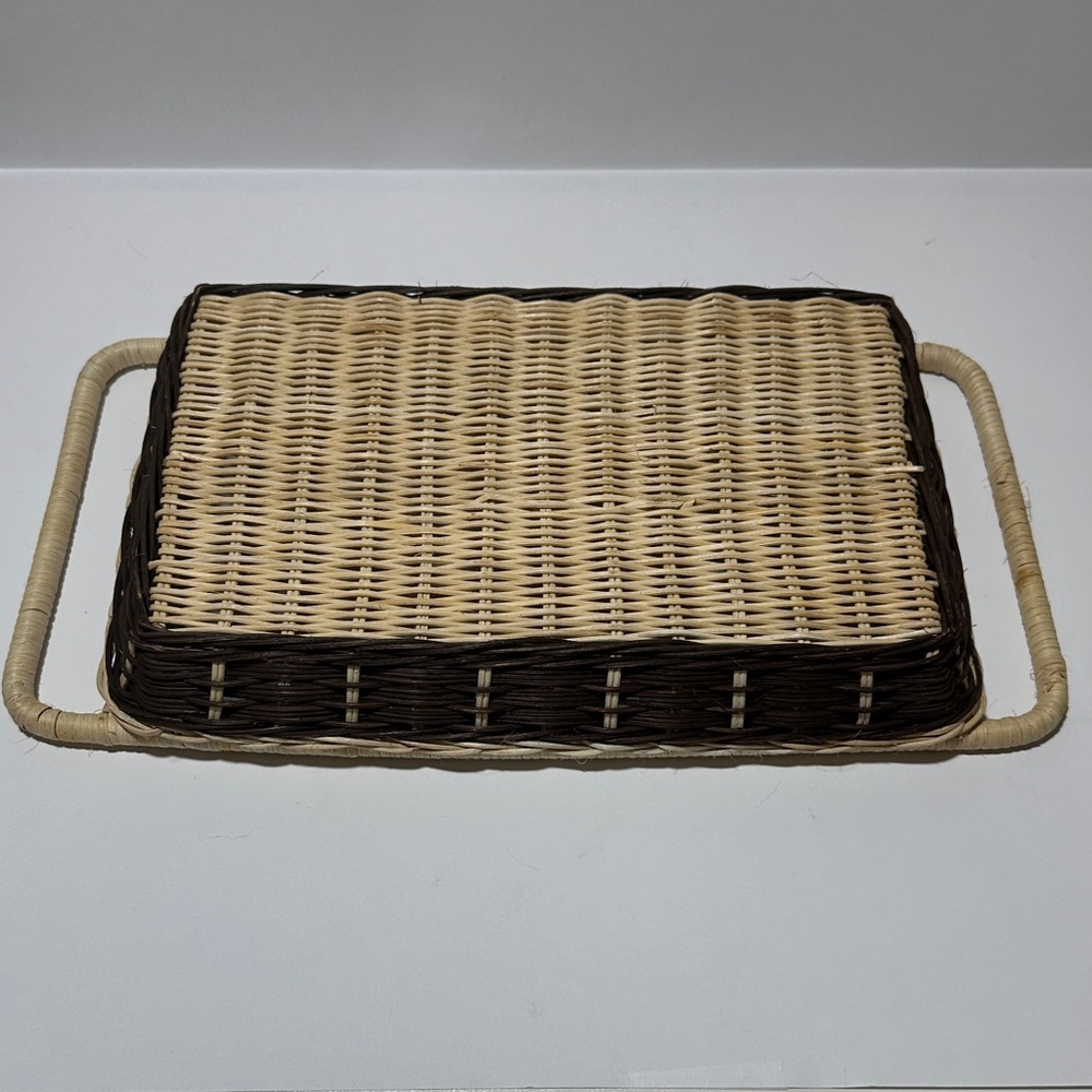Vintage Pyrex Rectangular Amber Glass Baking Dish 232-N w/ Wicker Basket Carrier - Picture 11 of 13